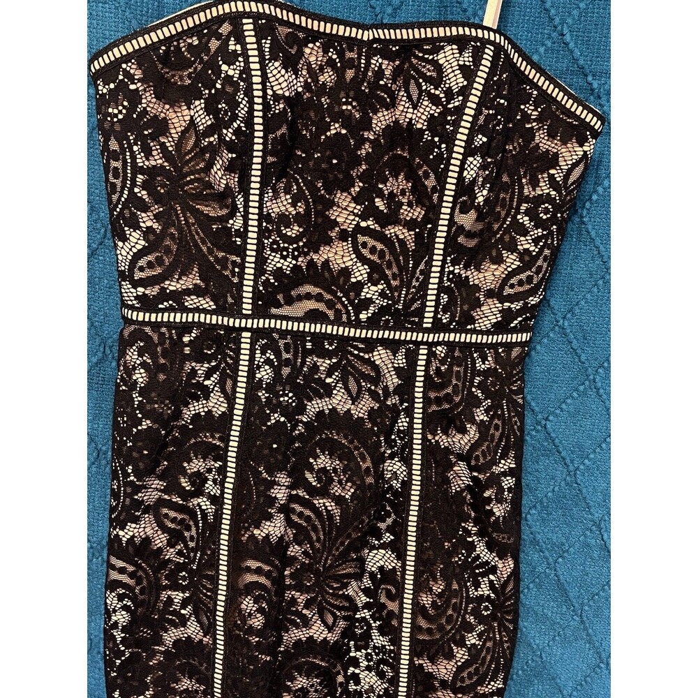 Aidan Mattox Strapless Black Lace Illusion Dress Size 2 Cocktail Wedding It Girl